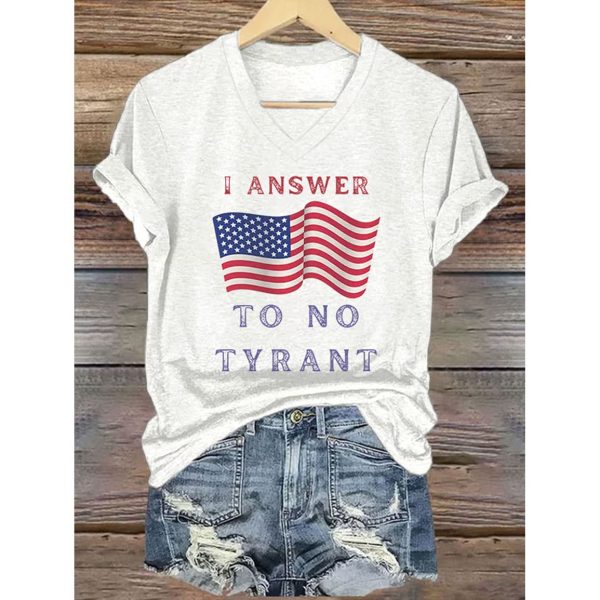 V Neck Retro I Answer To No Tyrant Print T Shirt