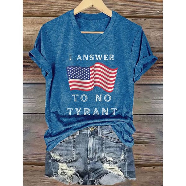 V Neck Retro I Answer To No Tyrant Print T Shirt