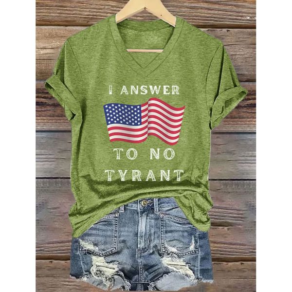 V Neck Retro I Answer To No Tyrant Print T Shirt