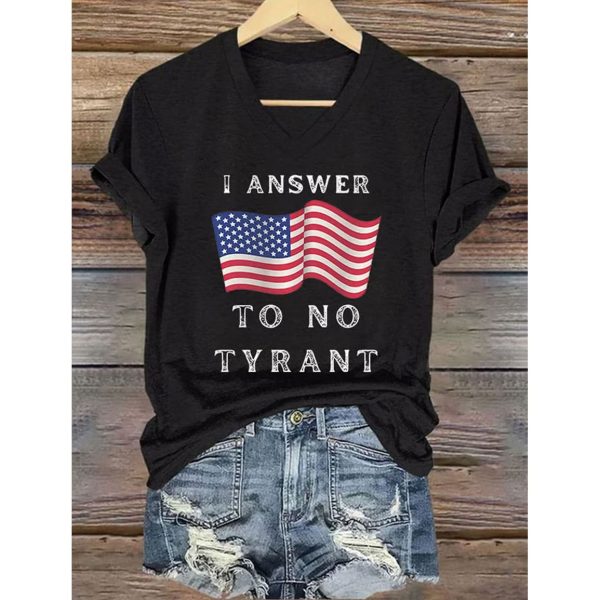 V Neck Retro I Answer To No Tyrant Print T Shirt